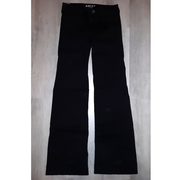 Ariat Trouser Distressed Denim Black Flared Jeans Size 25L Wide Leg Flares - Picture 1 of 6